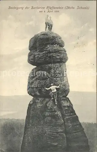 Klettern Bergsteigen Barbarine Pfaffenstein Saechsische Schweiz  1906 Kat. Bergsteigen