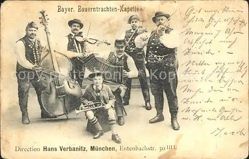 Musikanten Bayerische Bauerntrachten Kapelle Cello Handharmonika Geige  Kat. Musik