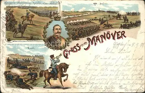 Manoever Wilhelm II. Parade Biwak Litho Kat. Manoever