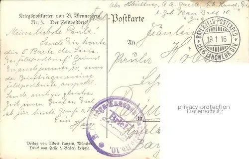 Wennerberg Brynolf Kriegspostkarte Nr. 5 Der Feldpostbrief  Kat. Kuenstlerkarte