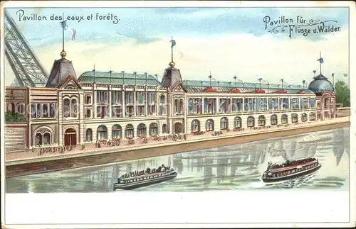 Exposition Universelle Paris 1900 Pavillon des eaux et forets Litho Kat. Expositions