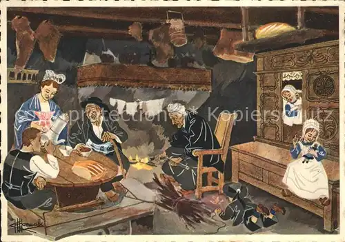 Kuenstlerkarte Charles Homualk Dans le Leon Trachten Bauernstube  Kat. Kuenstlerkarte