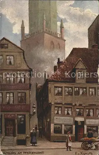 Verlag Tucks Oilette Nr. 609 Hamburg Pferdemarkt F. v. Kamptz Kat. Verlage