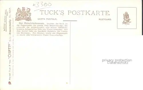 Verlag Tucks Oilette Nr. 631 B Braunschweig Heinrichsbrunnen  Kat. Verlage