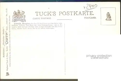 Verlag Tucks Oilette Nr. 175 B Luebeck Burgtor  Kat. Verlage