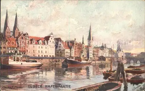 Verlag Tucks Oilette Nr. 771 Luebeck Hafenpartie Charles E. Flower Kat. Verlage