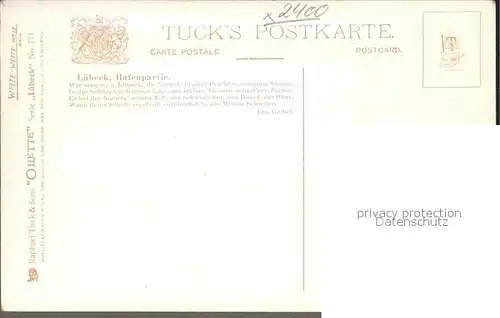 Verlag Tucks Oilette Nr. 771 Luebeck Hafenpartie Charles E. Flower Kat. Verlage