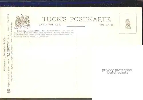 Verlag Tucks Oilette Nr. 175 B Luebeck Holstentor  Kat. Verlage