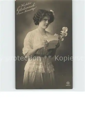 Foto LL Nr. 584 3 Glueckwunsch Namenstag Brief Frau Blumen  Kat. Fotografie