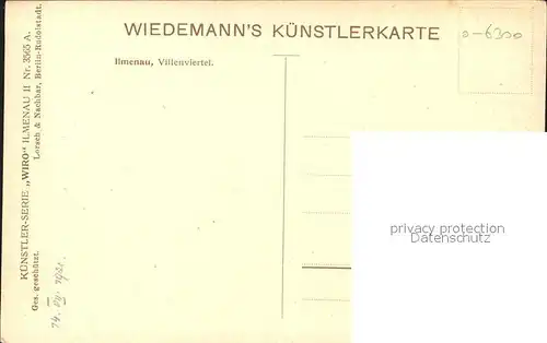Verlag Wiedemann WIRO Nr. 3565 A Ilmenau Villenviertel Kat. Verlage