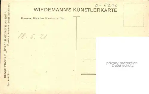 Verlag WIRO Wiedemann Nr. 3567 A Ilmenau Manebacher Tal  Kat. Verlage