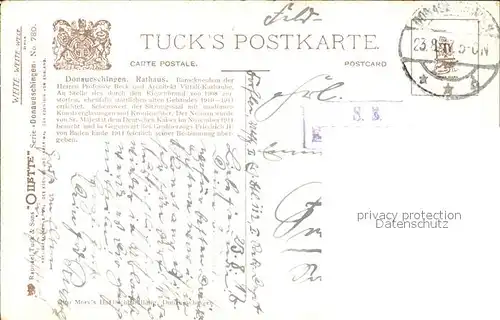 Verlag Tucks Oilette Nr. 780 Donaueschingen Rathaus N. Beraud  Kat. Verlage