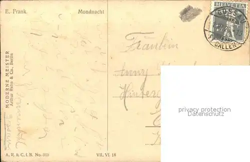 Kuenstlerkarte E. Frank Mondnacht  Kat. Kuenstlerkarte