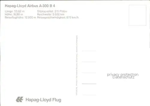 Flugzeuge Zivil Hapag Lloyd Airbus A 300 B4 Kat. Airplanes Avions