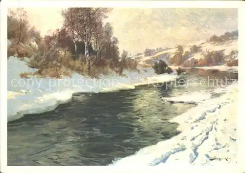 Kuenstlerkarte Jacques Schenker Flusslandschaft im Winter Pro Infirmis  Kat. Kuenstlerkarte
