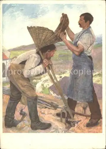 Kuenstlerkarte Gustave Jeanneret Muehsame Arbeit im Rebberg Pro Infirmis  Kat. Kuenstlerkarte