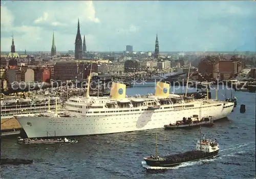 Dampfer Oceanliner Gripsholm Hamburg Hafen Stadtpanorama  Kat. Schiffe