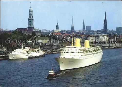 Dampfer Oceanliner Hamburg Hafen Stadtpanorama  Kat. Schiffe