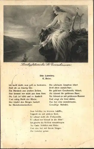 Heine Heinrich Die Loreley Rheinlieder Nr. 8 Loreleyfelsen St. Goarshausen Harfe Kat. Persoenlichkeiten