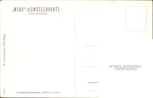 Verlag WIRO Wiedemann Nr. 2866 Lindau Bodensee Hafeneinfahrt Dampfer Kat. Verlage