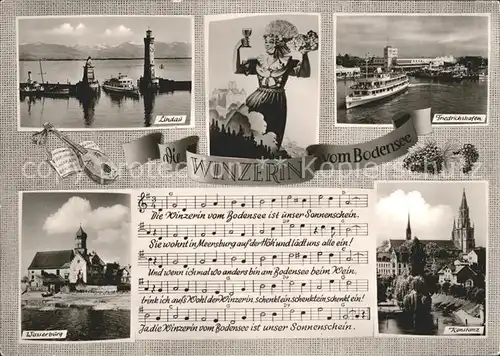 Liederkarte Die Winzerin vom Bodensee Lindau Friedrichshafen Wasserburg  Kat. Musik