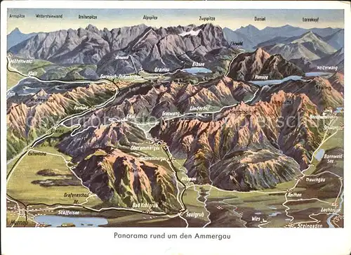 Panoramakarte Ammergau Grainau Farchant Oberau Kat. Besonderheiten