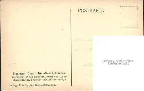 Kuenstlerkarte Hermann Gradl Im alten Gaesschen Kalender Kunst und Leben Kat. Kuenstlerkarte