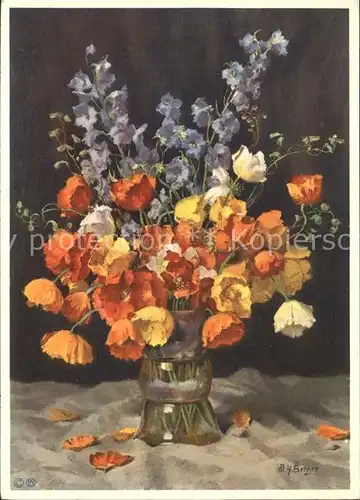 Kuenstlerkarte N. H. Berger Blumen Vase Kat. Kuenstlerkarte