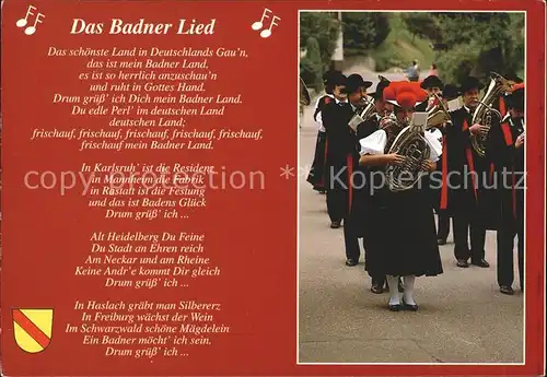 Liederkarte Badner Lied Trachten Horn Parade Kat. Musik
