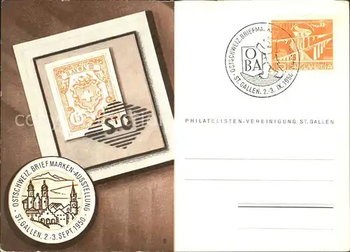 Briefmarke auf Ak Briefmarken Ausstellung St. Gallen 1950 Kat. Besonderheiten