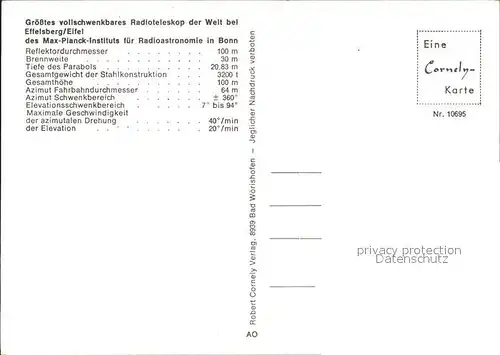 Astronomie Radioteleskop Effelsberg  Kat. Wissenschaft Science