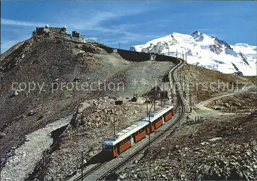 Zahnradbahn Gornergratbahn Hotel und Station Gornergrat Monte Rose Zermatt Kat. Bergbahn