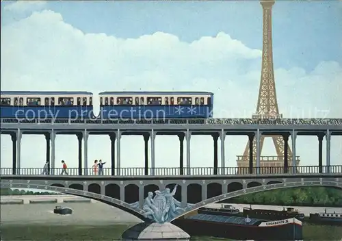 Eisenbahn Eiffelturm Kuenstlerkarte Serge de Filippi Le pont Bir Hakeim Kat. Eisenbahn