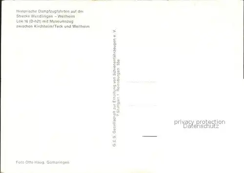 Lokomotive 16 D h2t Strecke Wendlingen Weilheim  Kat. Eisenbahn