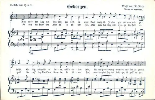Liederkarte Geborgen Gedicht H.v.R. Musik St. Stern  Kat. Musik