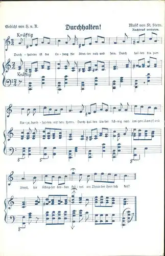 Liederkarte Durchhalten Gedicht H.v.R. Musik St. Stern Kat. Musik