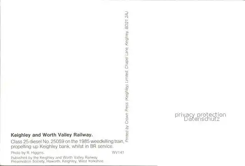 Eisenbahn Keighley and Worth Valley Railway  Kat. Eisenbahn