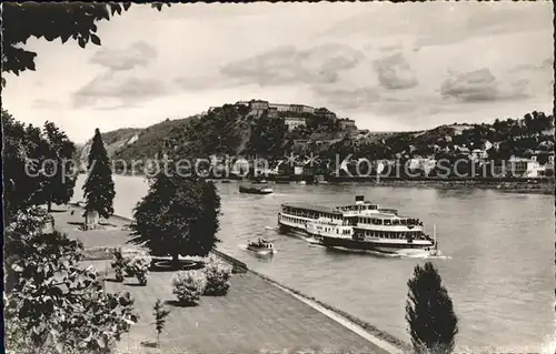 Dampfer Seitenrad Goethe Koblenz Rheinpromenade Festung Ehrenbreitstein Kat. Schiffe