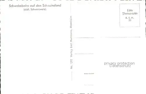 Seilbahn Schauinsland Schwarzwald  Kat. Bahnen