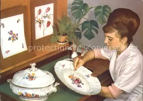 Kunsthandwerk Tellermalerei Porzellan Manufaktur Meissen Blumenmalerin Kat. Handwerk