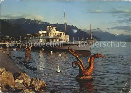 Dampfer Seitenrad Italie Vevey Port au crepuscule  Kat. Schiffe