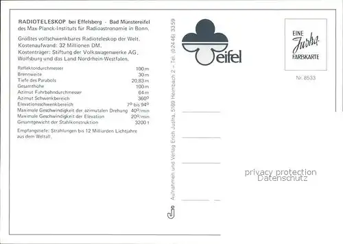 Astronomie Radioteleskop Effelsberg Bad Muenstereifel Kat. Wissenschaft Science