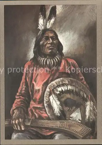 Indianer Native American Dakota Krieger Zeichnung K. D. Kubat Kat. Regionales