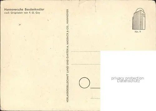 Kuenstlerkarte Hannoversche Baudenkmaeler nach Originalen von F.O. Goy Kat. Kuenstlerkarte