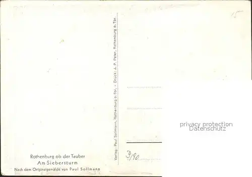 Sollmann Paul Rothenburg ob der Tauber Am Siebersturm  Kat. Kuenstlerkarte