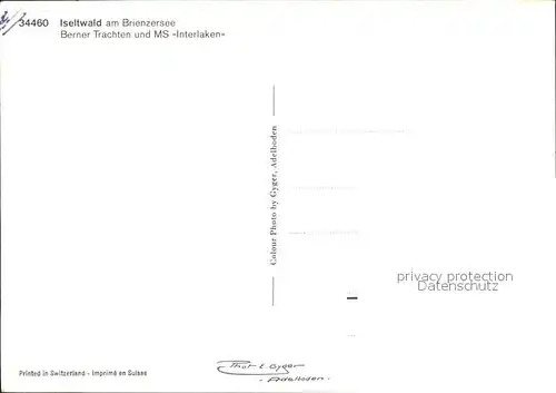 Motorschiffe MS Interlaken Iseltwald Brienzersee Trachten Bern Kat. Schiffe