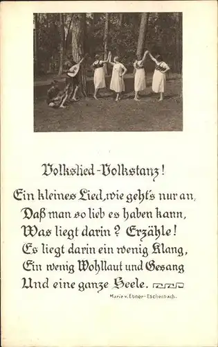 Tanz Taenzer Volkslied-Volkstanz Marie v. Ebner Eschenbach / Tanz /