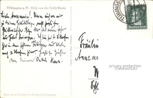 Compton E. H. Tuebingen am Neckar Blick von der Schlosslinde Kat. Kuenstlerkarte