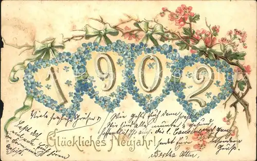 Jahreszahl 1902 Neujahr Blumen Herzen  Kat. Greetings Neujahr