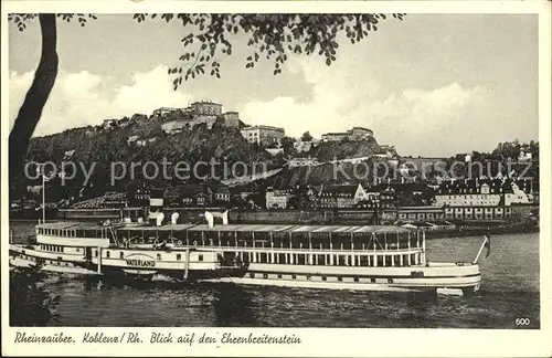 Dampfer Seitenrad Vaterland Koblenz am Rhein Ehrenbreitenstein Kat. Schiffe